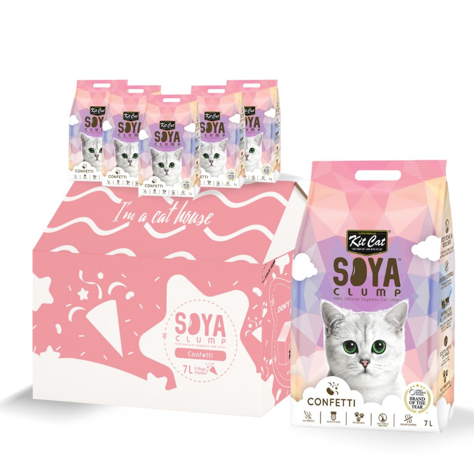 Kit Cat SoyaClump Soybean Cat Litter - Confetti | NTUC FairPrice - Soybean Litter For Healthy Cats