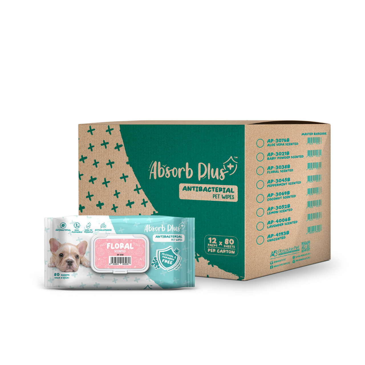 Absorb Plus Antibacterial Pet Wipes - Floral