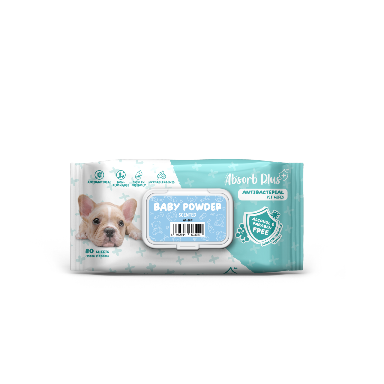 Absorb Plus AntiBacterial Pet Wipes - BabyPowder
