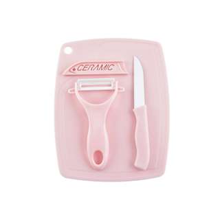 Camime Ceramic Knife Fruit Set Chopping Board Peeler - Pink