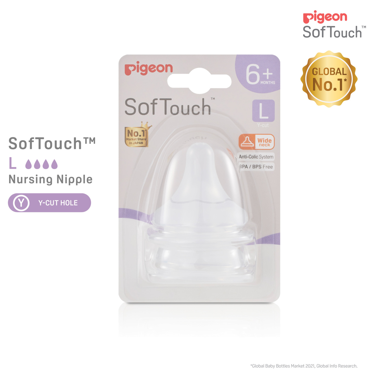 Pigeon Softouch 3 Wide Neck Nipple / Teats (L) 6M+