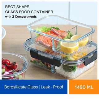 TheHomeShoppe Glass Lock Retangle Food Container 2 Comp 1480m