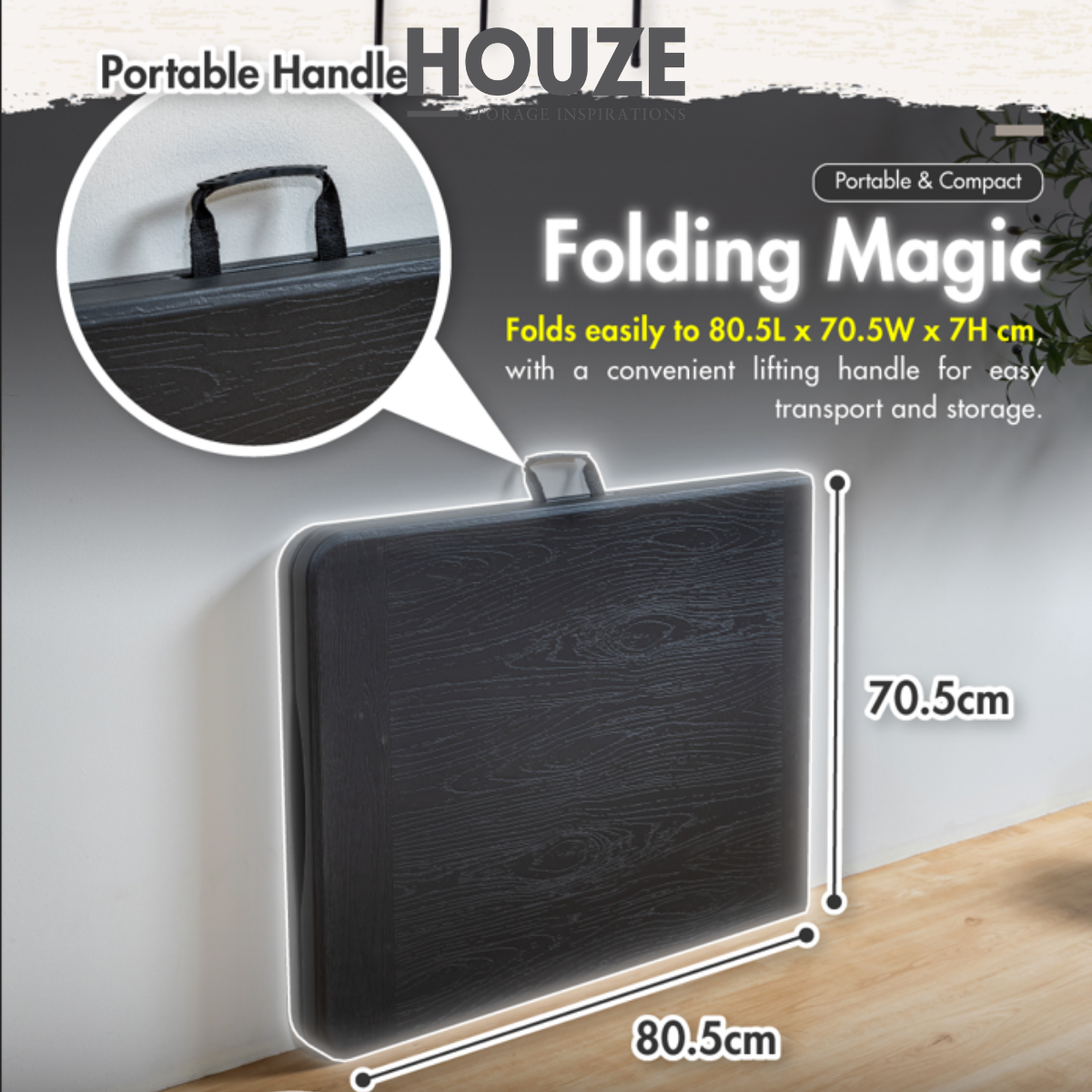 HOUZE 180cm/6ft HDPE Folding Table with Black Legs (Coal Grey