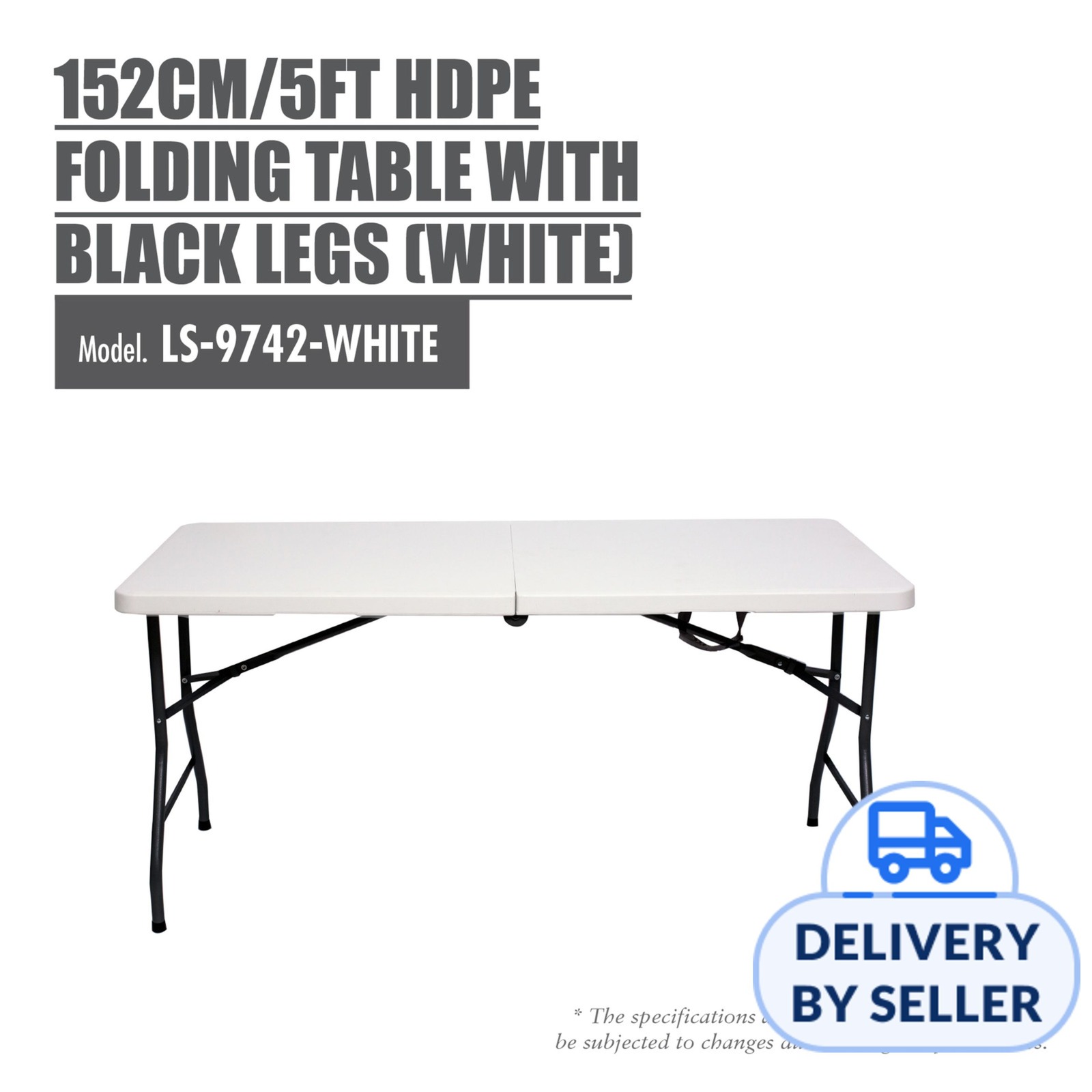 HOUZE 152cm/5ft HDPE Folding Table with Black Legs (White) | NTUC FairPrice