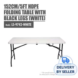 HOUZE 152cm/5ft HDPE Folding Table with Black Legs (White)
