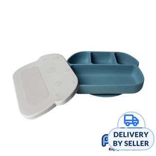 Puku Silicone Suction Plate With Lid - Blue Puku Silicone Suction Plate With Lid - Blue