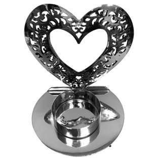 Partyforte Table Deco - Metallic Heart Candle Holder Silver
