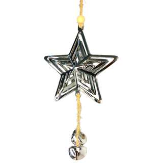 Partyforte 11*10cm Hanging Decoration - Star and Bell Silver