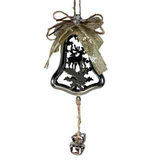 Partyforte 12*8cm Hanging Deco- Ribbon Bell & Bells (Silver)