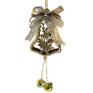 Partyforte 12*8cm Hanging Deco - Ribbon Bell & Bells (Gold)