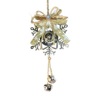 Partyforte 30*10cm Hang Deco- Ribbon Snowflake & Bells Silver