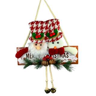 Partyforte 32*25cm Hang Wood Plush Deco - Santa & Snowman