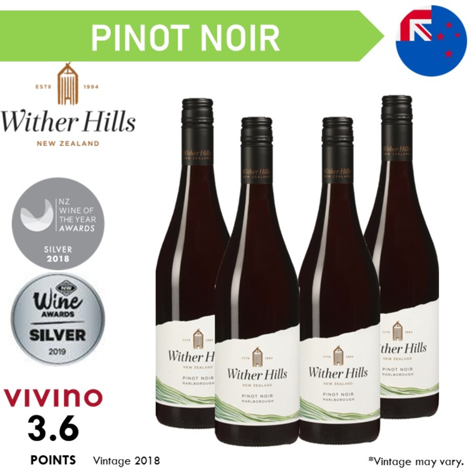 Wither Hills Marlborough Pinot Noir Red Wine Case4x750ml
