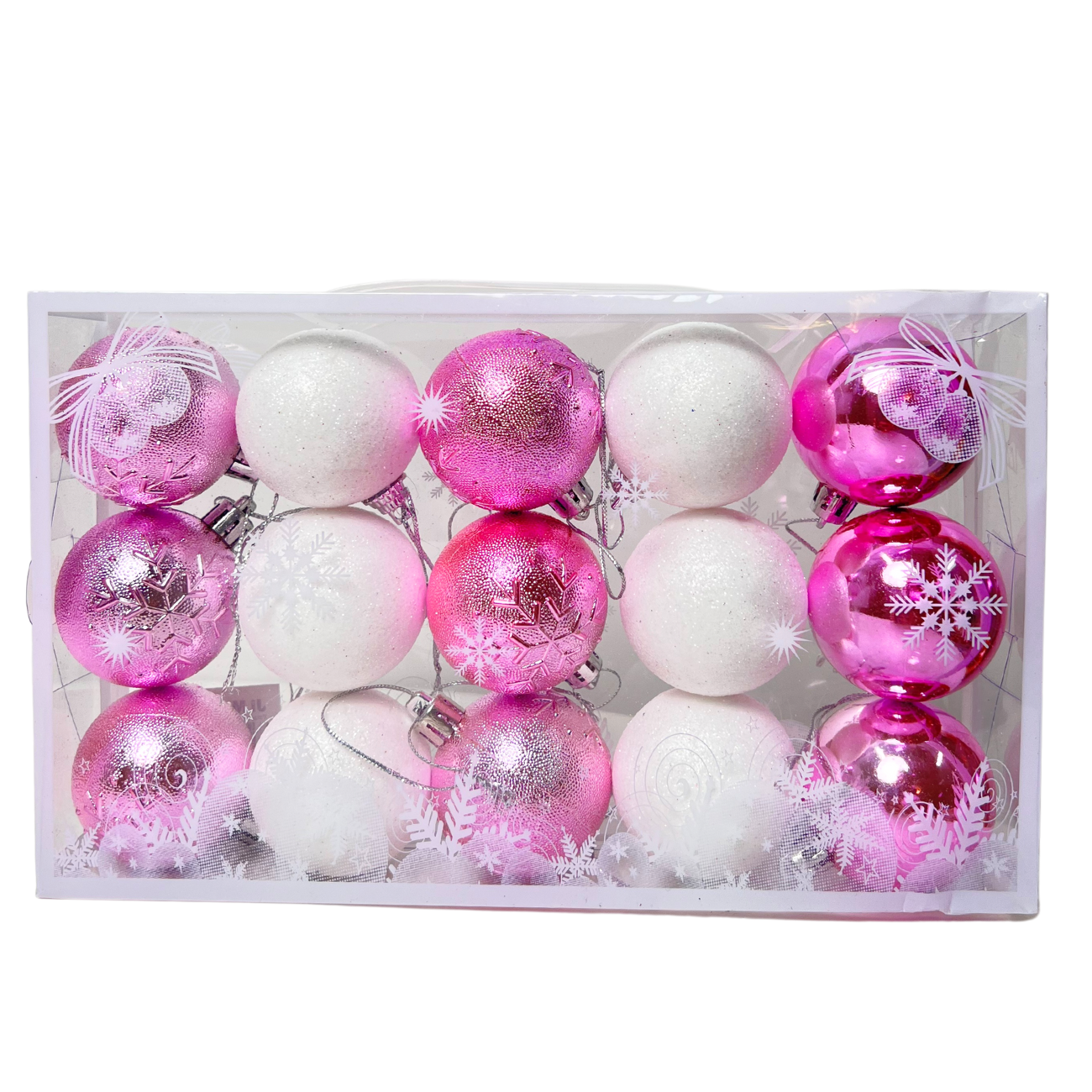 JM Flower Christmas Ball 5cm (15p) Pink White NTUC FairPrice