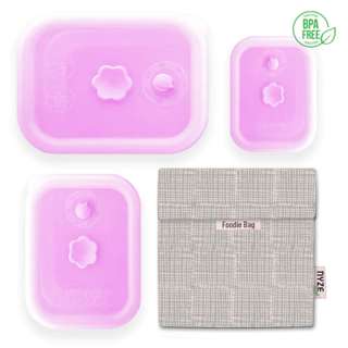 NYZE Pink Container 3pcs Set + 1pc Grey Foodie Bag NYZE Pink Container 3pcs Set + 1pc Grey Foodie Bag