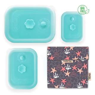 NYZE Turquoise Container 3pcs Set +  1pc Stars  Foodie Bag
