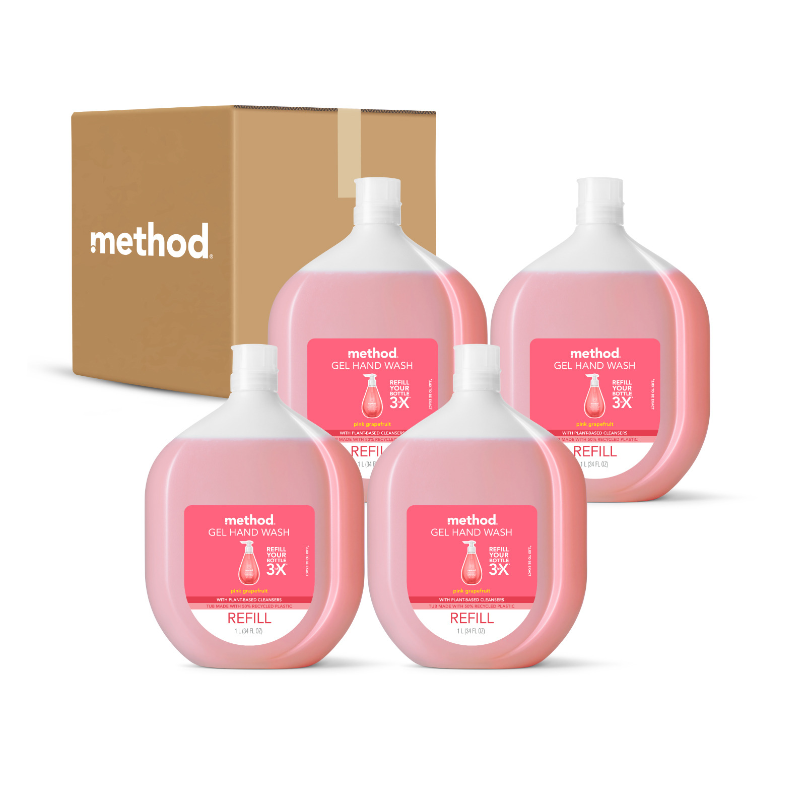 Method [Carton] Gel Hand Wash - Pink Grapefruit 1L x 4 | NTUC FairPrice