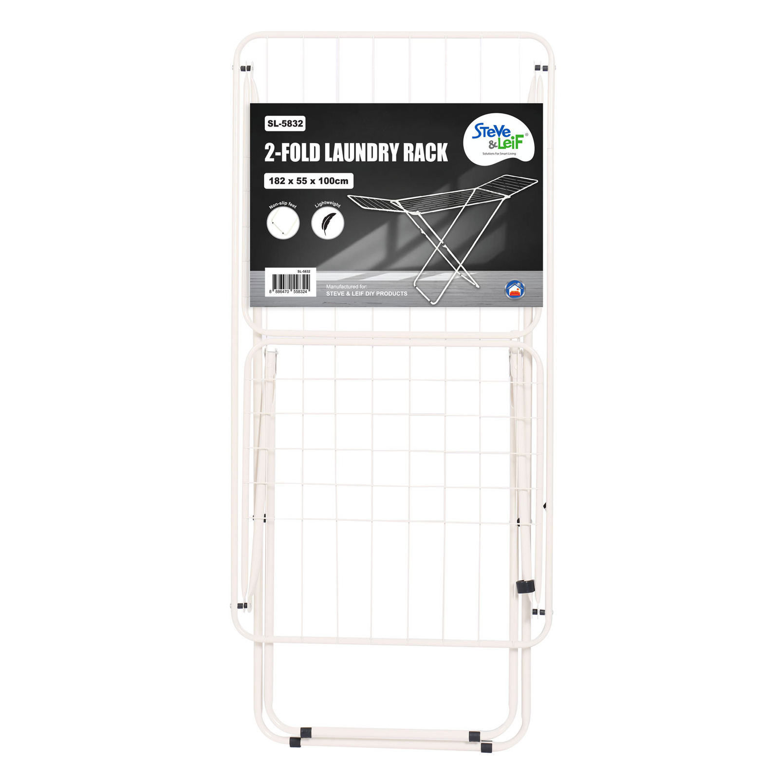 Steve & Leif Lightweight Laundry Rack with 2-Fold Wing (White