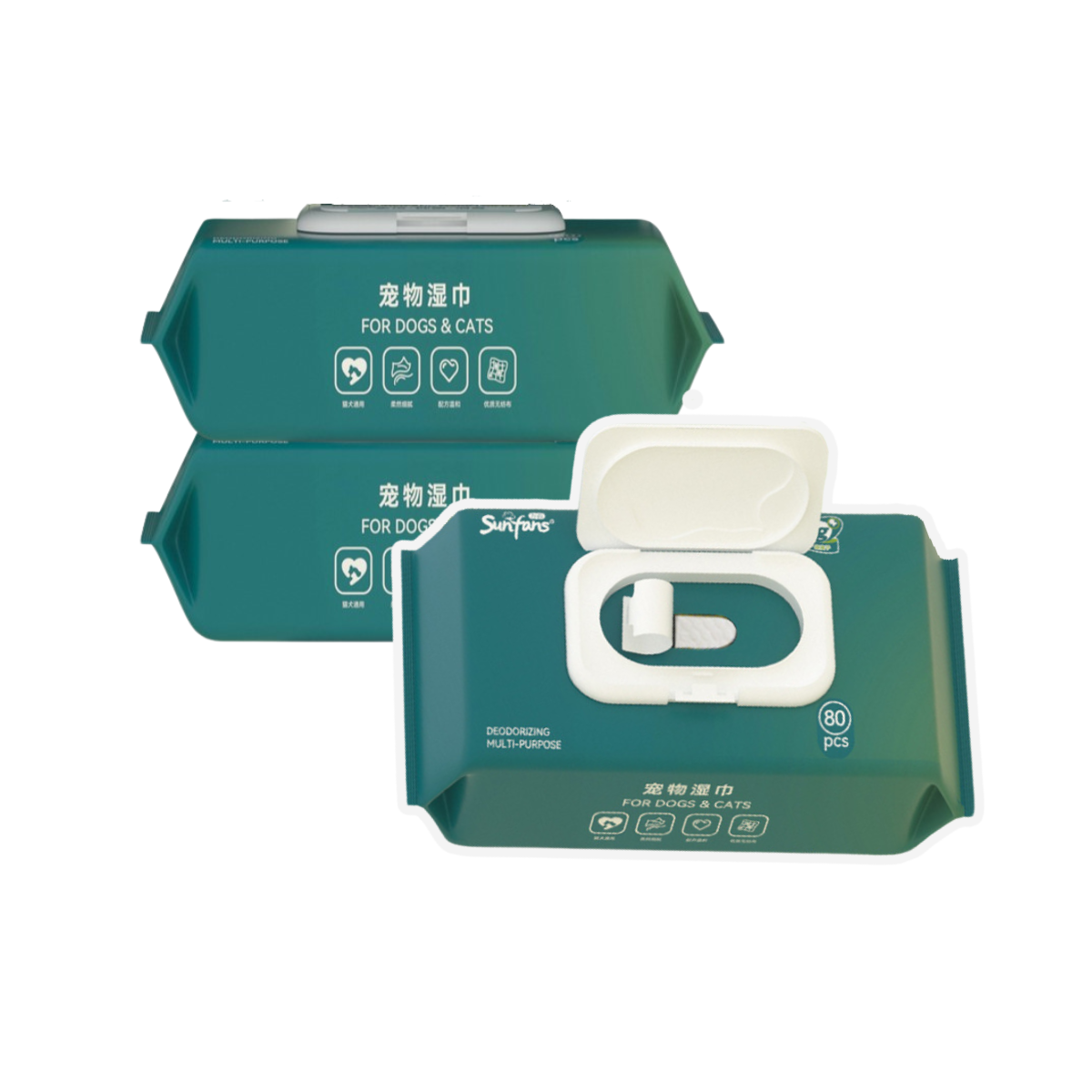 SUNFANS Pet Wipes - Antibacterial and Deodorizing (80pcs*3)