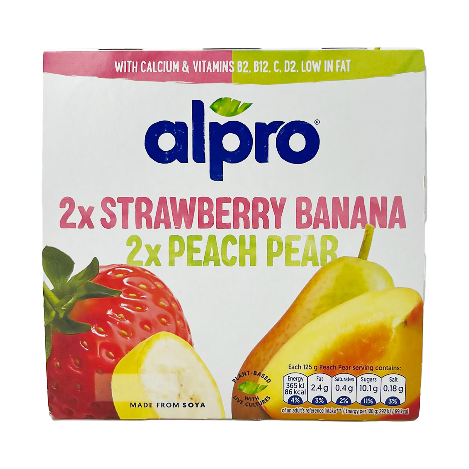 Alpro No Bits Strawberry Banana and Peach Pear Yoghurt 4X125G NTUC