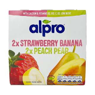 Alpro No Bits Strawberry Banana and Peach Pear Yoghurt 4X125G