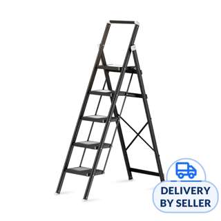 HOUZE Stáli 5-Tier Carbon Steel Ladder with Wide Pedal Black HOUZE Stáli 5-Tier Carbon Steel Ladder with Wide Pedal Black