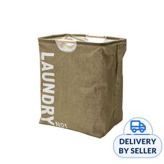 Dobi Foldable Cotton Laundry Hamper with Wooden Handle Khaki