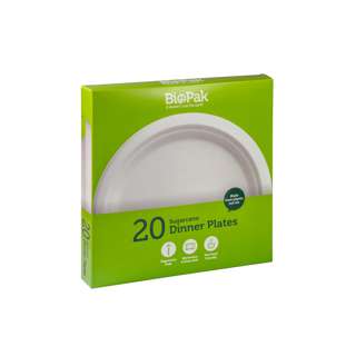 BioPak Sugarcane Dinner Plates 23cm Plastic Free - White