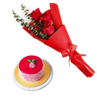FNP Beautiful Red Rose Bouquet With Mini Mousse Cake