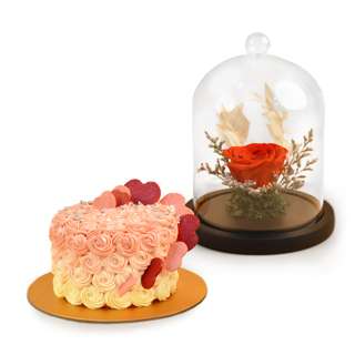 FNP Forever Red Rose & Floral Heart Chocolate Cake