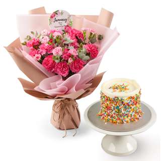 FNP Birthday Wish Carnation Bouquet And Cake