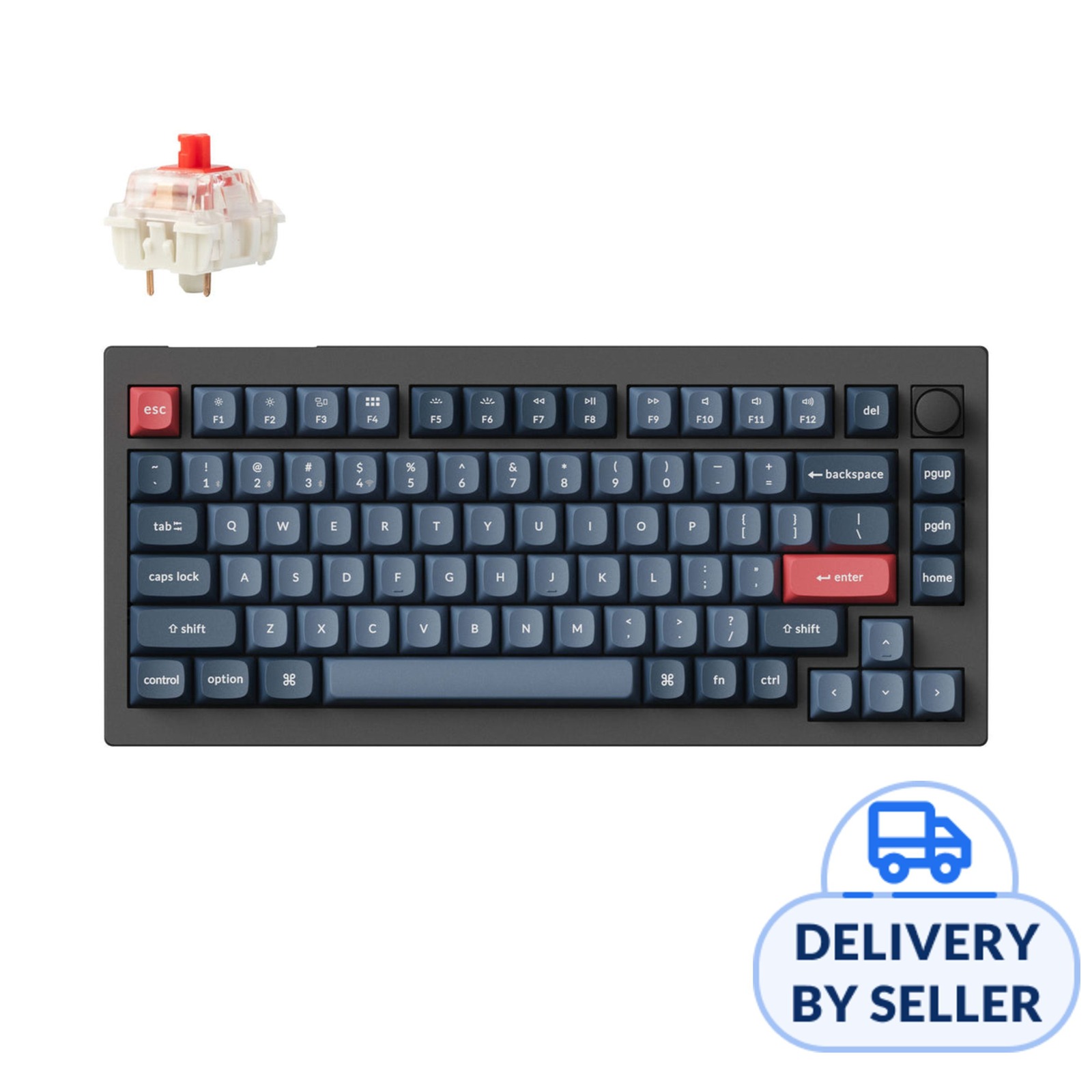 Keychron V1 Max QMK Keyboard, Carbon Black, Jupiter Red
