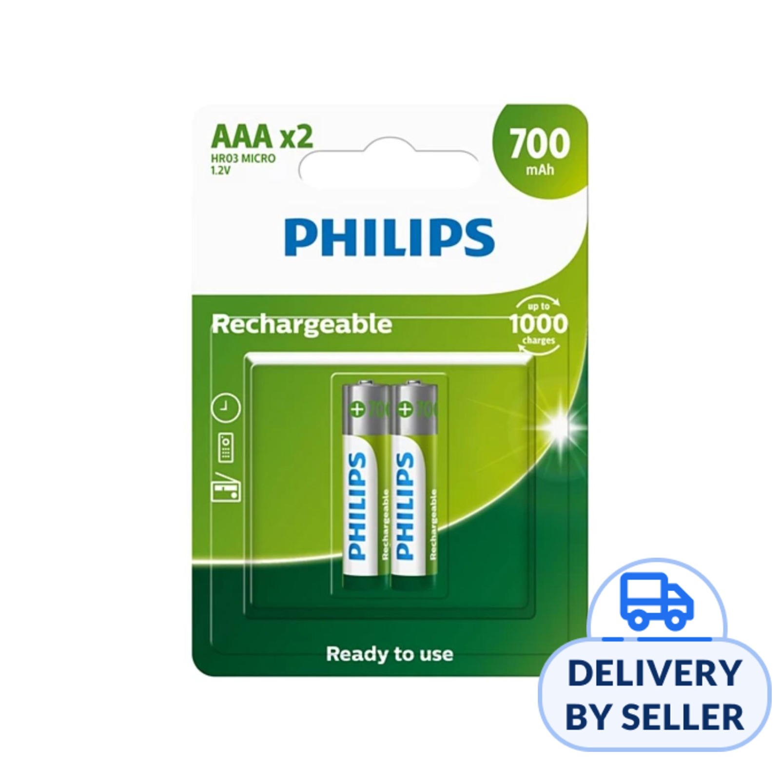Philips 2AAA 700mAh Rechargeable Battery (R03B2RTU70/40)