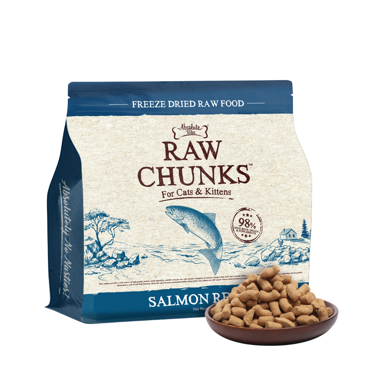 Absolute Bites Raw Chunks Freeze Dried Raw Cat Food - Salmon Absolute Bites Raw Chunks Freeze Dried Raw Cat Food - Salmon
