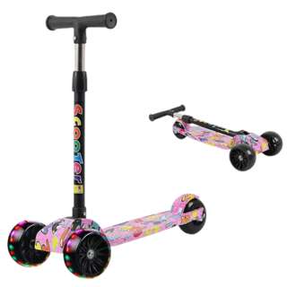 Kids 3 Wheels Led Adjustable Kick Scooter- (Pink)