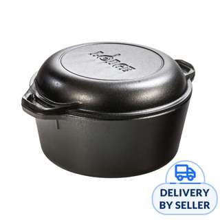 LODGE 5 Quart / 10 Inch Seasoned Cast Iron Double Dutch Oven