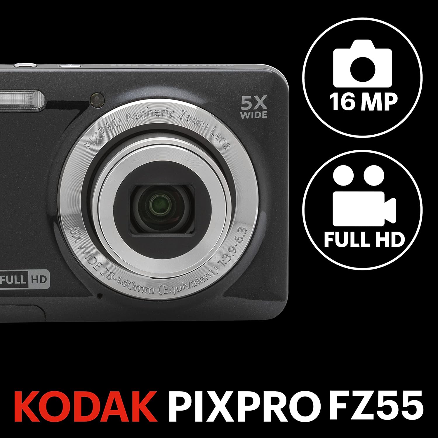 KODAK PIXPRO FZ55-BK 16MP Digital Camera - Black | NTUC FairPrice