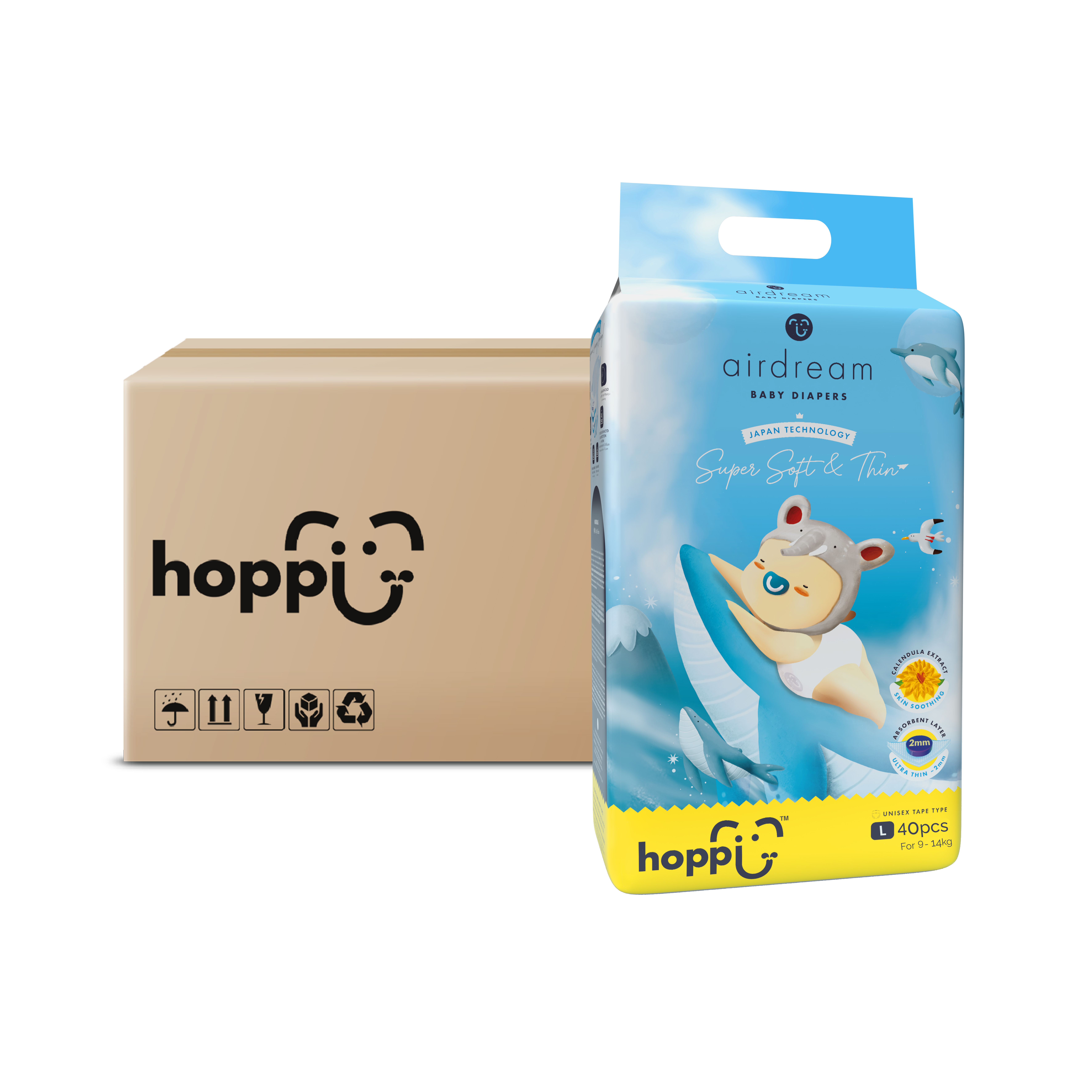 Hoppi AirDream Baby Diapers Tape L (9-14kg)