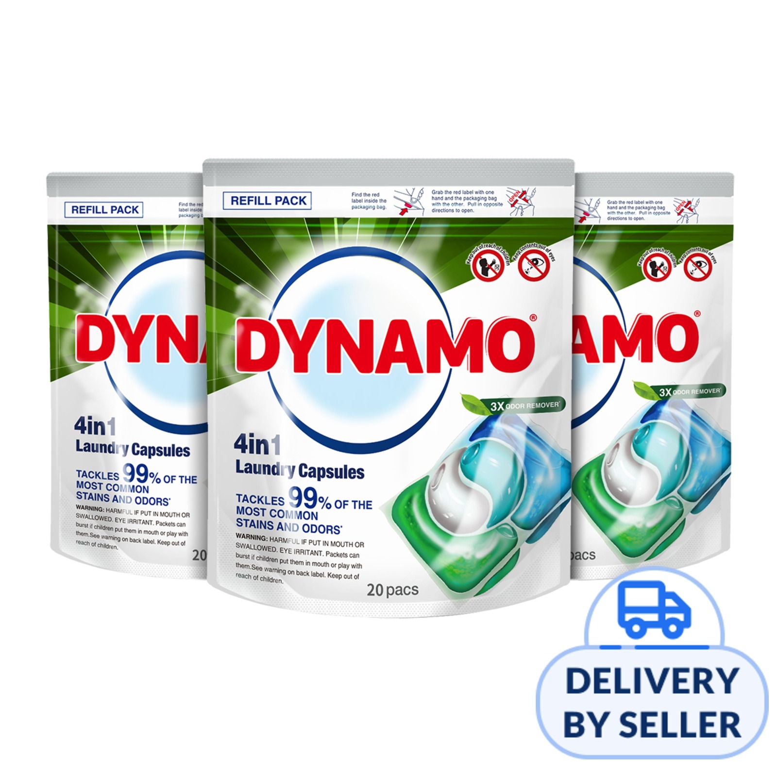 Dynamo Laundry Capsules Refill - 3X Odor Removal Bundle of 3