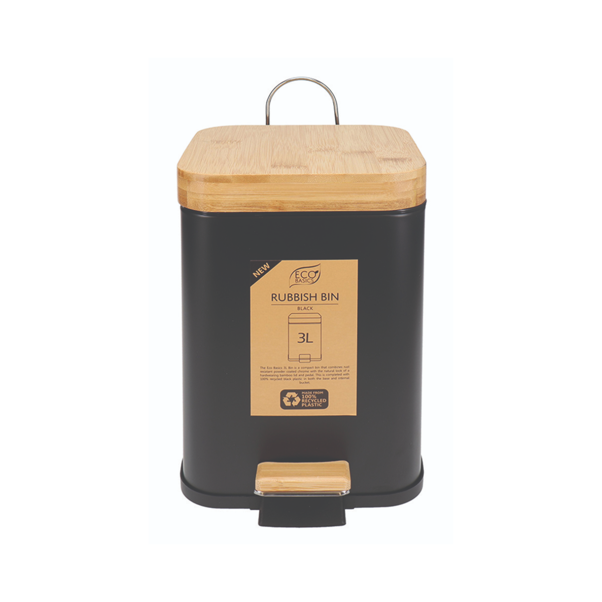 Eco Basics Rubbish Bin Square 3L - Black