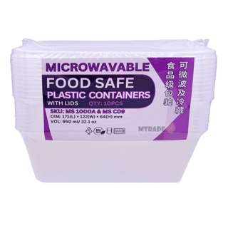 Disposable 950ml Rectangular Plastic Food Container with Lid