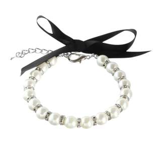 Pearl Necklace Pet Collar For Cats and Dogs - White (M)