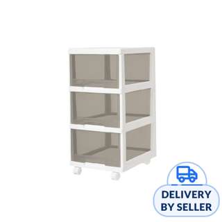 Citylife 54L 3 Tier Storage Cabinet w/ Wheels Smokegrey