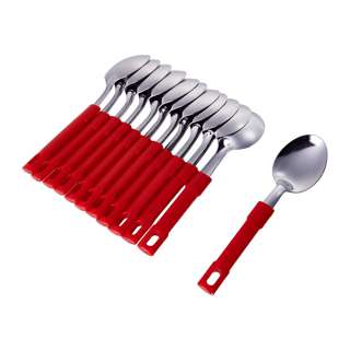 Poo Lee Stainless Steel Dessert Spoon (Red) 12Pcs Set