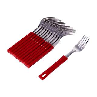 Poo Lee Stainless Steel Dessert Fork (Red) 12 Pcs Set
