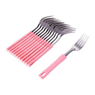 Poo Lee Stainless Steel Dessert Fork (Pink) 12Pcs Set