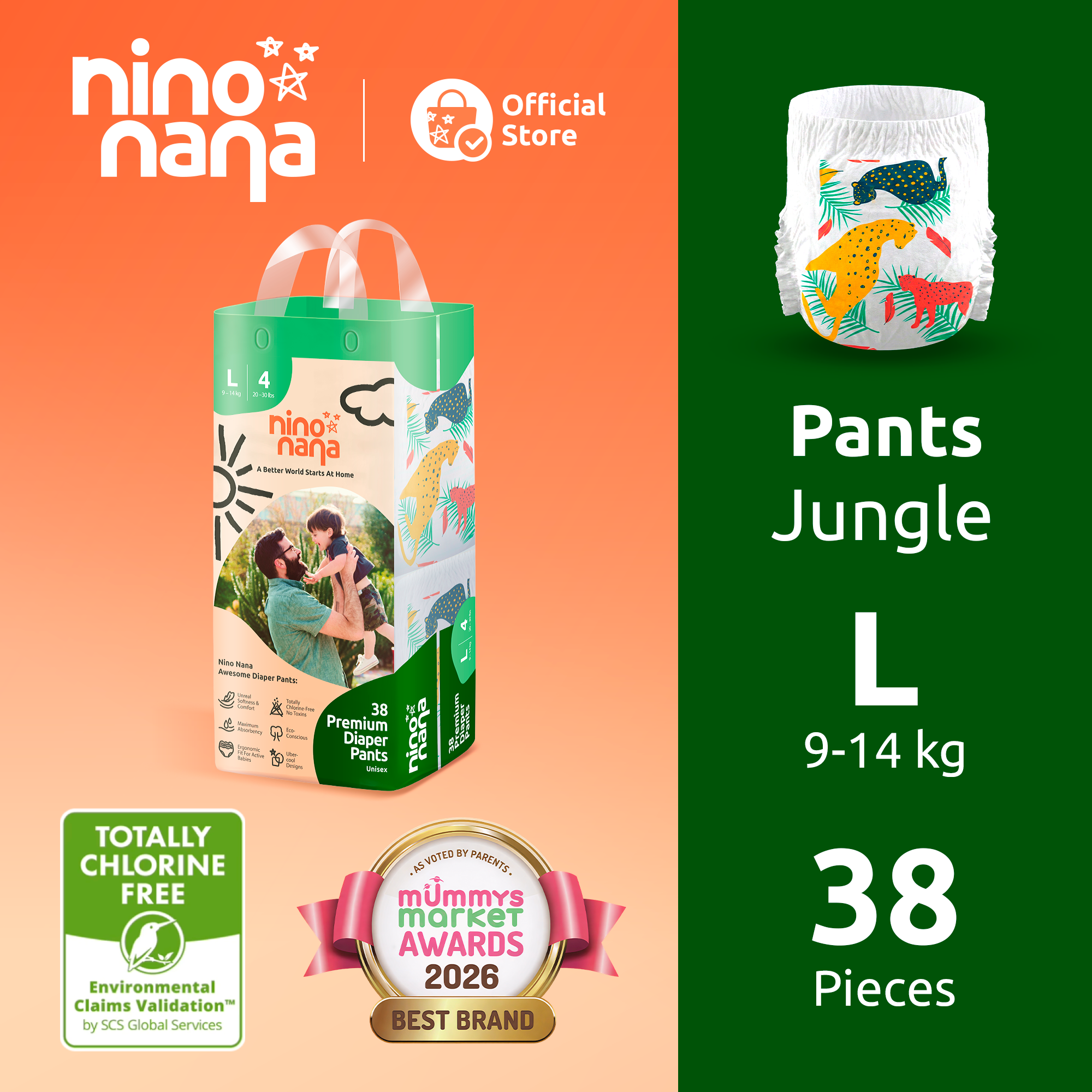 Nino Nana Diaper Pants - Jungle L (9-14kg) | NTUC FairPrice