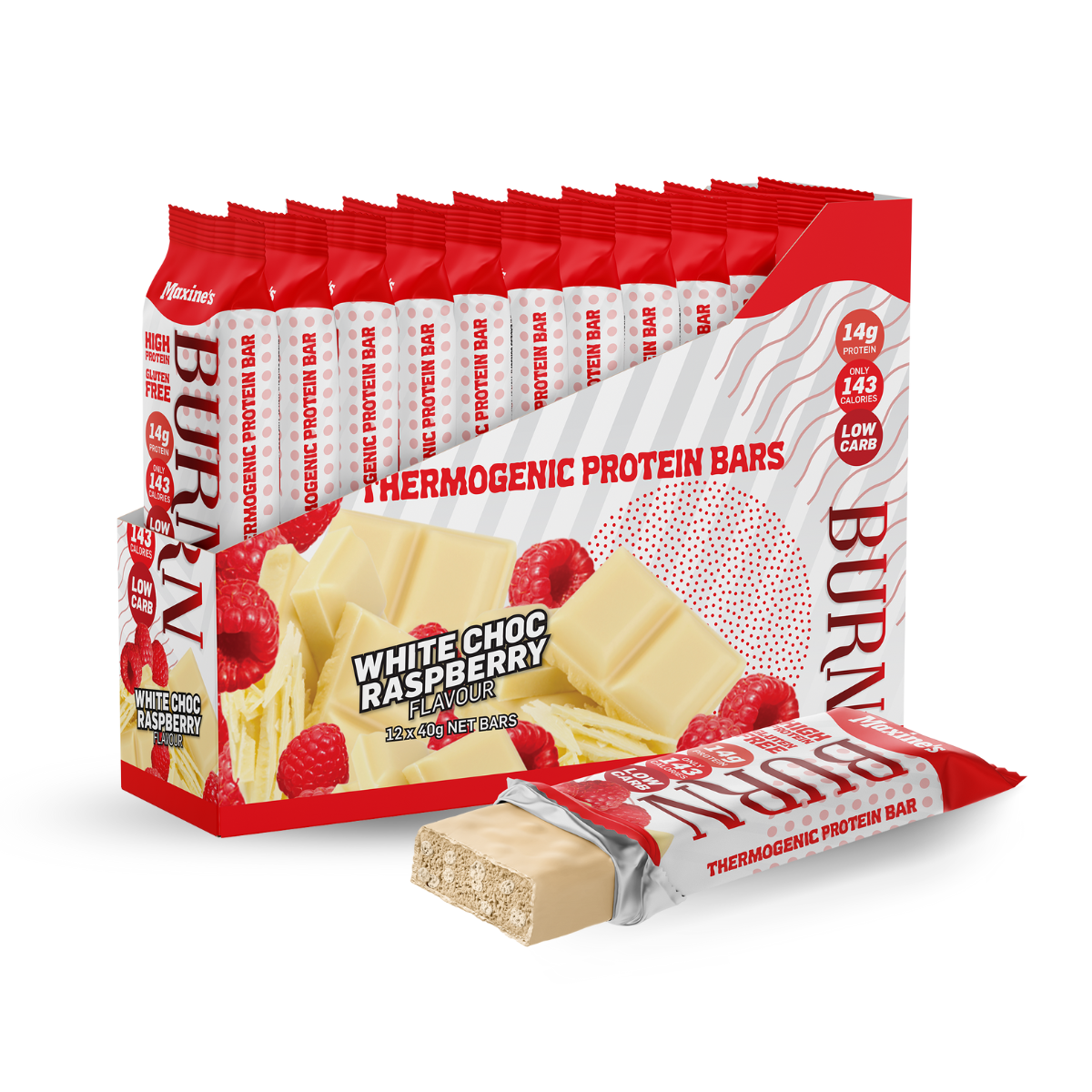 Maxine's Burn Protein Bars - White Choc Raspberry Maxine's Burn Protein Bars - White Choc Raspberry