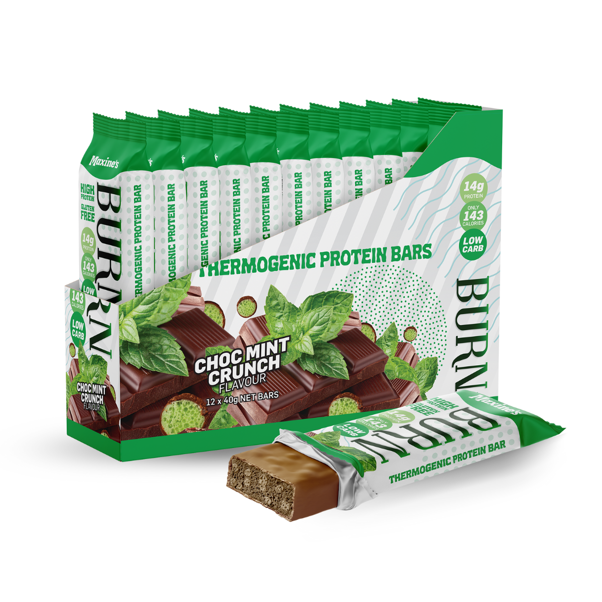 Maxine's Burn Protein Bars - Choc Mint Crunch Maxine's Burn Protein Bars - Choc Mint Crunch