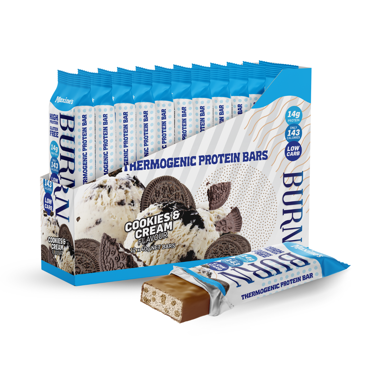 Maxine's Burn Protein Bars - Cookies & Cream Maxine's Burn Protein Bars - Cookies & Cream
